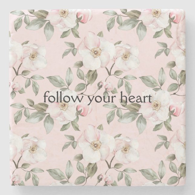 Posavasos De Piedra Flores Bonito Rosado Blanco  (Anverso)