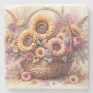 Posavasos De Piedra Flores caídas y girasoles pasteles acuáticos