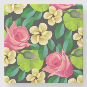 Posavasos De Piedra Flores coloreadas a mano Diseño-67459
