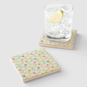 Posavasos De Piedra Flores Coloridas, Patrón Floral, Verdor, Boho
