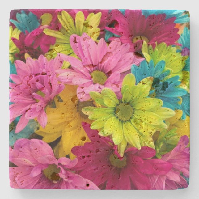 POSAVASOS DE PIEDRA FLORES COLORIDOS BRILLANTES (Anverso)