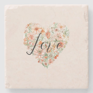 Posavasos De Piedra Flores Corazón de Melocotón Bonito