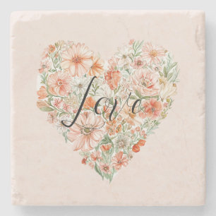 Posavasos De Piedra Flores Corazón de Melocotón Bonito