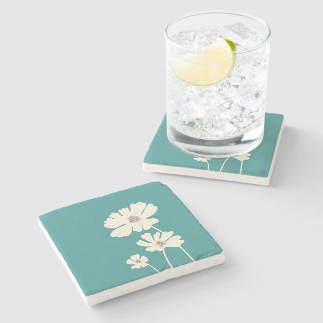 Posavasos De Piedra Flores Cosmos Silhouettes Muro floral moderno (Lateral)