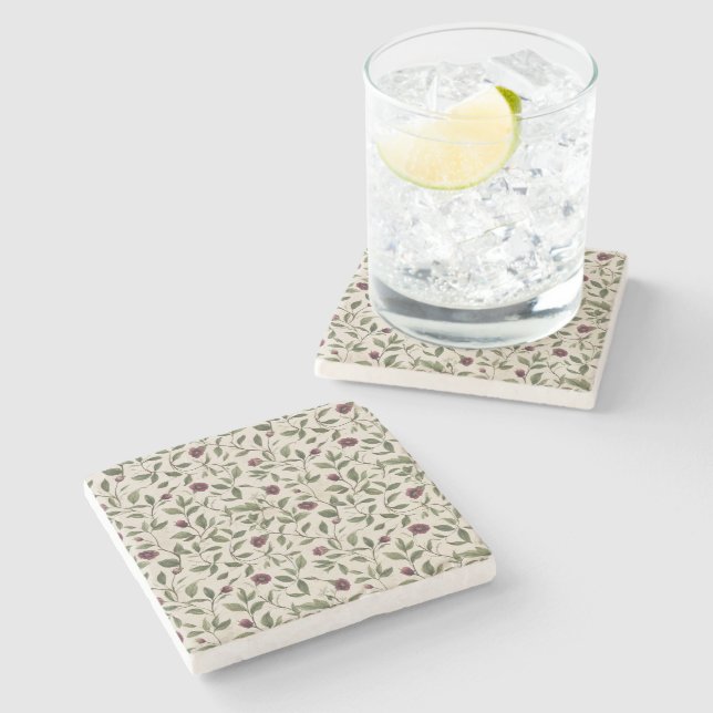 Posavasos De Piedra Flores crema de Borgoña (Lateral)
