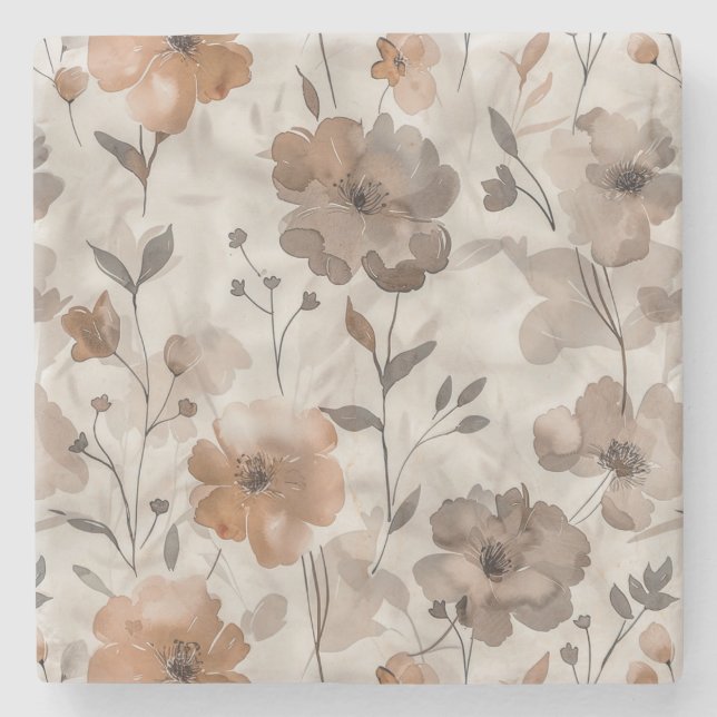 Posavasos De Piedra Flores Crema Naranja Marrón (Anverso)