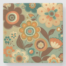 Posavasos De Piedra Flores cutáneas retro vintage