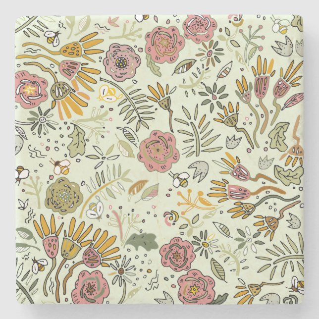 Posavasos De Piedra Flores de abejas florales acuáticas elegantes y mo (Anverso)