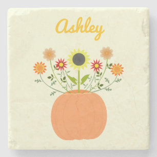 Posavasos De Piedra Flores de Acción de Gracias en nombre personalizad