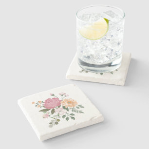 Posavasos De Piedra Flores de acuarela