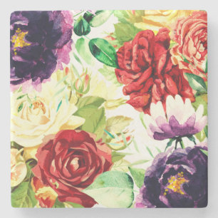 Posavasos De Piedra Flores de acuarela grandes de estilo vintage