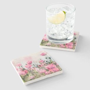 Posavasos De Piedra Flores de acuarela rosa floral