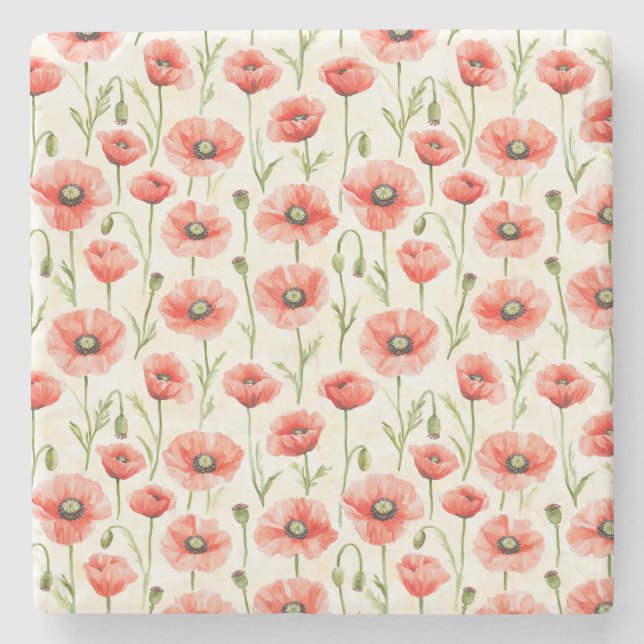 Posavasos De Piedra Flores de amapola rojas (Anverso)