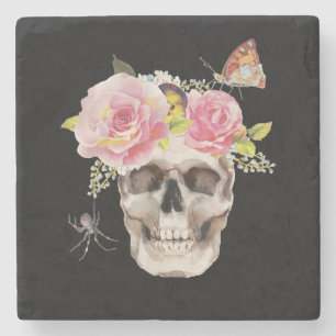 Posavasos De Piedra Flores de calavera Mariposa Araña Regalo Halloween