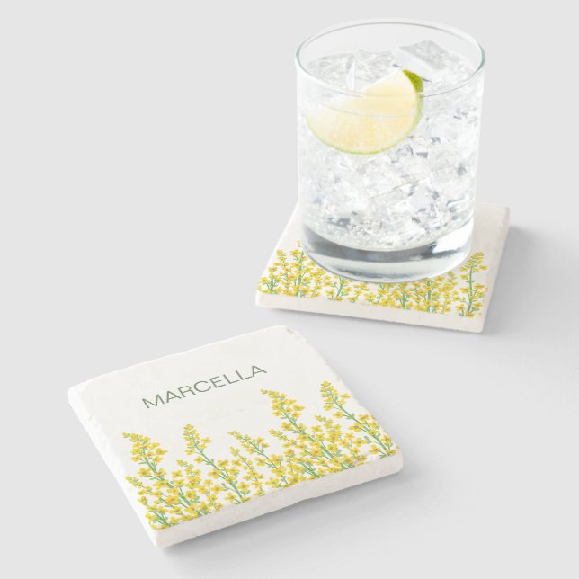 Posavasos De Piedra Flores de citrina amarilla moderna (Lateral)