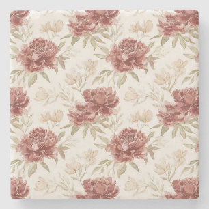 Posavasos De Piedra Flores de Crema Rojos