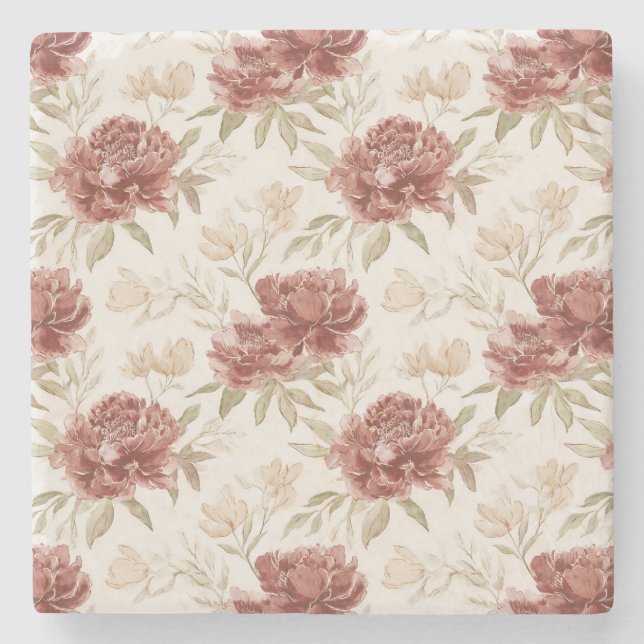 Posavasos De Piedra Flores de Crema Rojos (Anverso)
