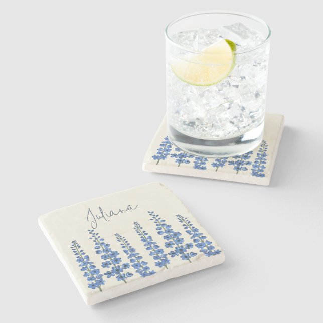 Posavasos De Piedra Flores de delfino azul de julio (Lateral)