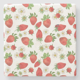 Posavasos De Piedra Flores de fresas: acuarela de arte sin foco