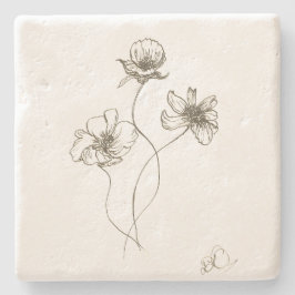 Posavasos De Piedra Flores de jardín de bonito, imagen dibujada a mano