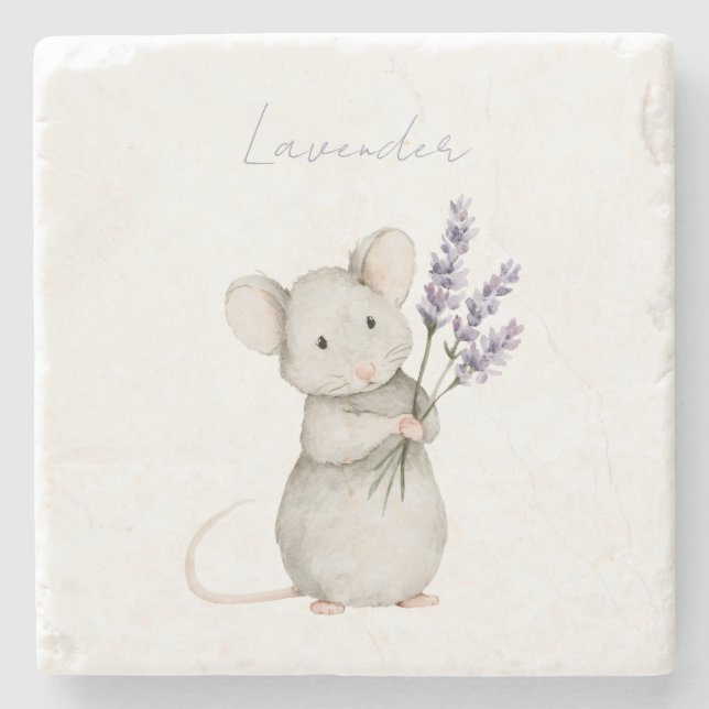 Posavasos De Piedra Flores de lavanda de ratón (Anverso)