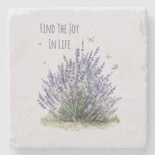 Posavasos De Piedra Flores De Lavanda Morada Mariposas Menta Alegría