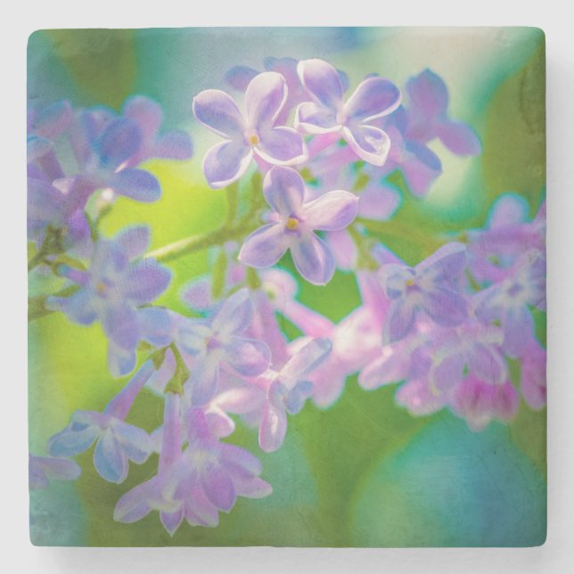 Posavasos De Piedra Flores de Lila Púrpura (Anverso)