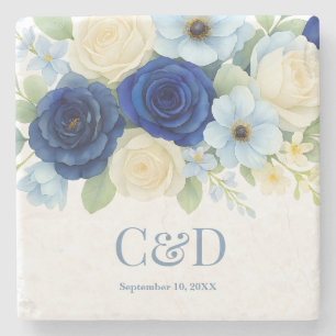 Posavasos De Piedra Flores de marfil de color Boda Royal Bue de la Mar