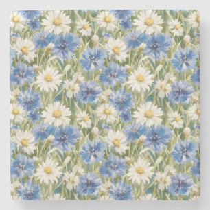 Posavasos De Piedra Flores de margarita blancas y azules
