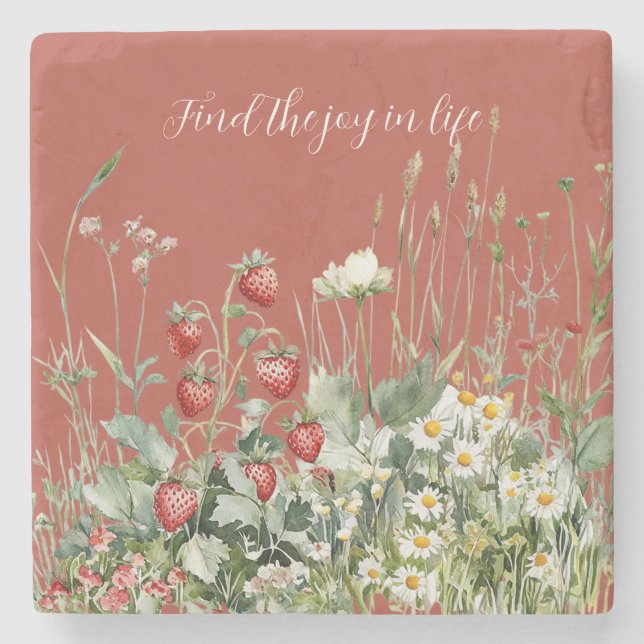 Posavasos De Piedra Flores de margarita de fresas (Anverso)