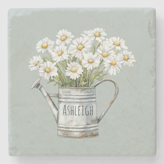 Posavasos De Piedra Flores de margarita verde (Anverso)