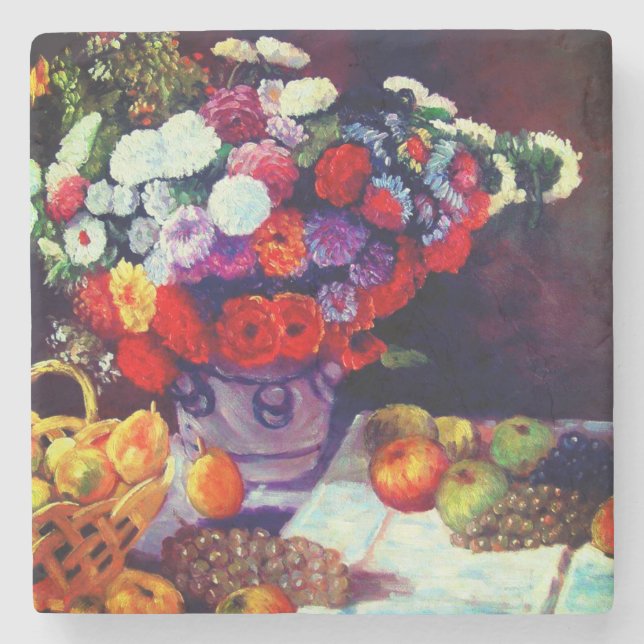 Posavasos De Piedra Flores de mono y fruta (Anverso)