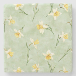 Posavasos De Piedra Flores de narciso amarillas verde menta