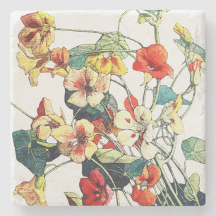 Posavasos De Piedra Flores de nasturcio en el jardín Art Nouveau