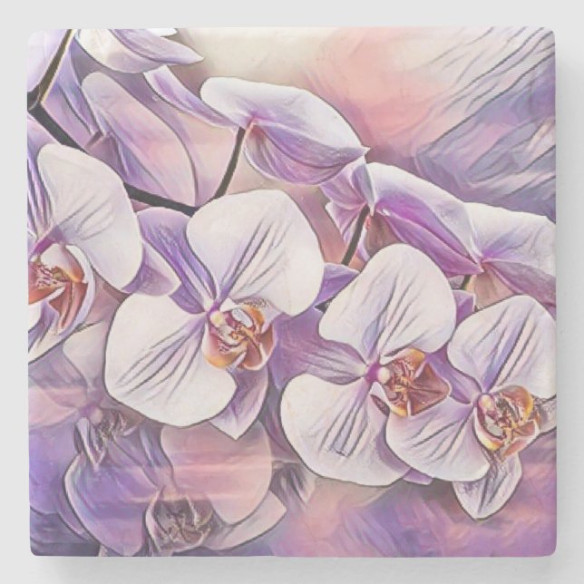 Posavasos De Piedra Flores de orquídea rosa morado lindo dibujando (Anverso)
