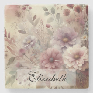 Posavasos De Piedra Flores de otoño vintage pasteles de acuarela pintu