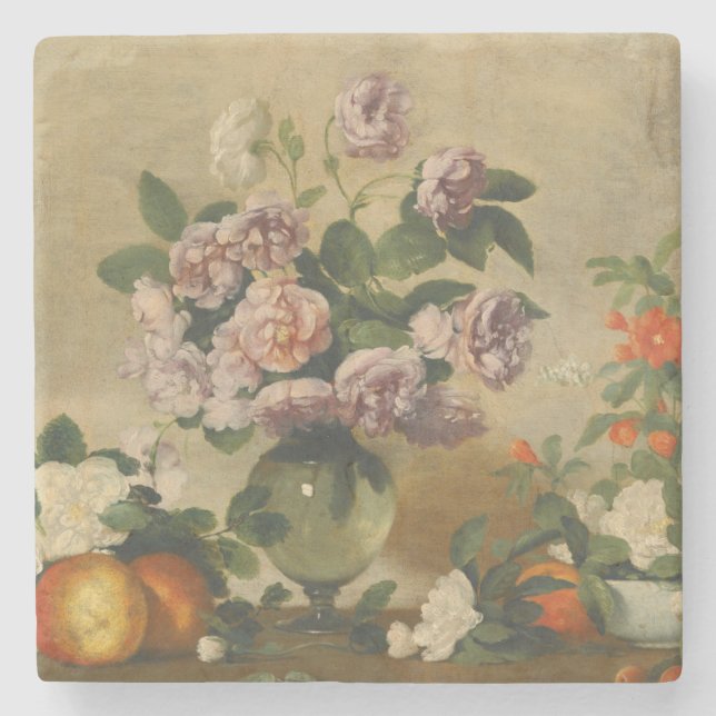 Posavasos De Piedra Flores de peones rosas y blancas (Peonies Still Li (Anverso)