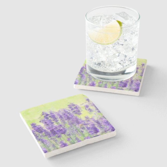 Posavasos De Piedra Flores de primavera Lavender Floral acuática (Lateral)