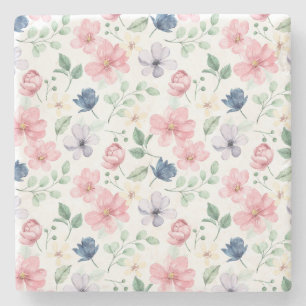 Posavasos De Piedra Flores de primavera y patrón de hojas