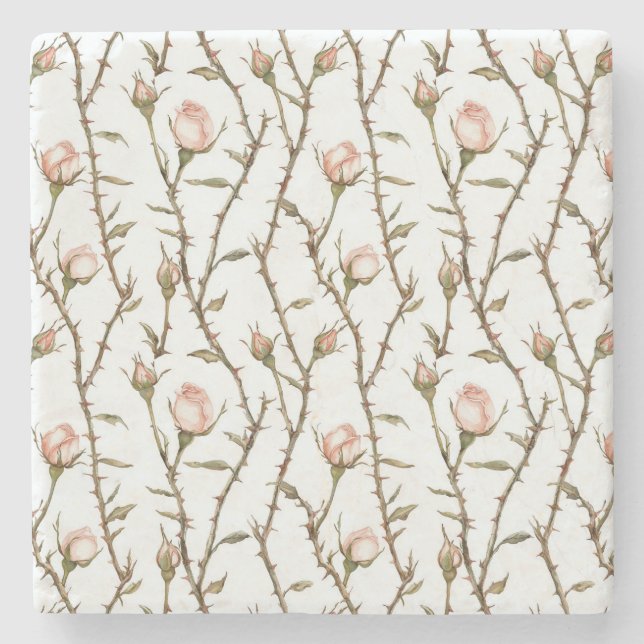 Posavasos De Piedra Flores de Rosa Rosa Románticas Cumpleaños (Anverso)