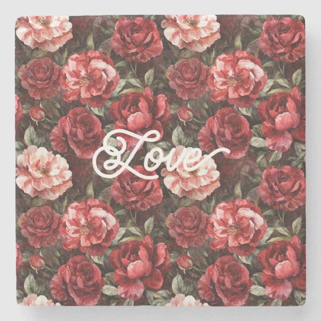 Posavasos De Piedra Flores de Rosa Rosa Rosa   (Anverso)