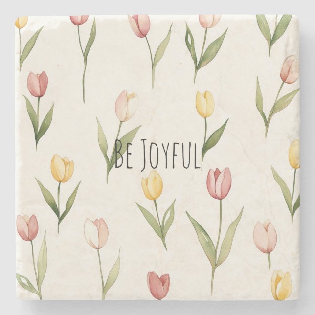 Posavasos De Piedra Flores de Tulipán Amarillo Rosa   (Anverso)