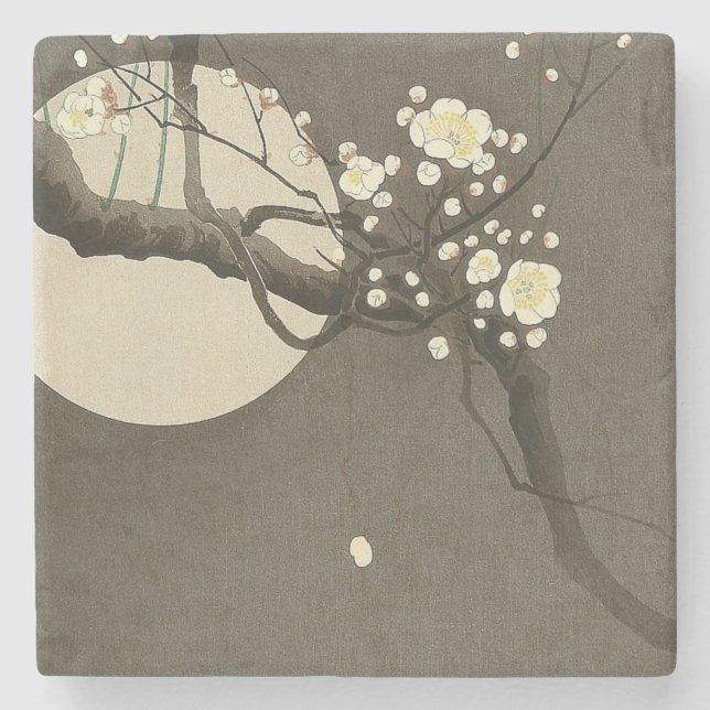 Posavasos De Piedra Flores del ciruelo en la noche de Ohara Koson (Anverso)