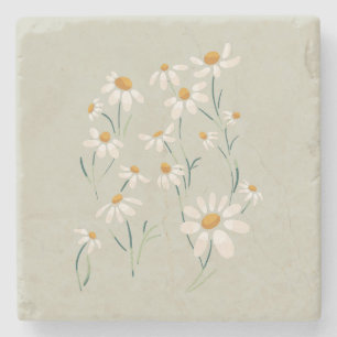 Posavasos De Piedra Flores Delicadas De Chamomile, Estética Y Salvaje