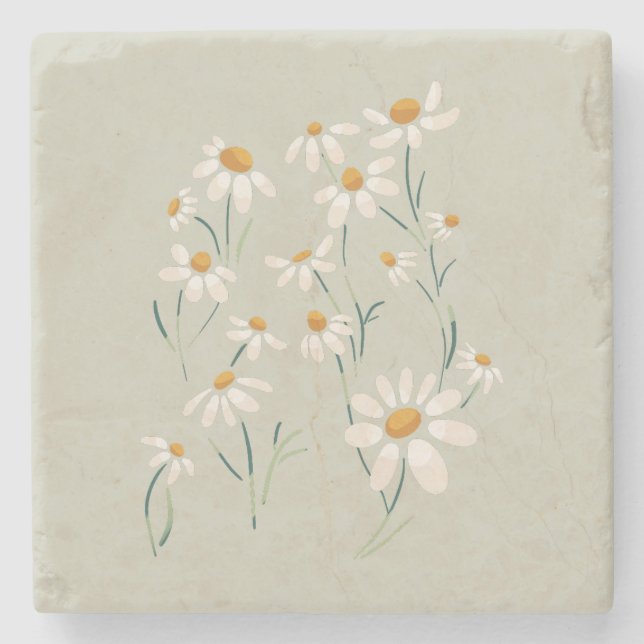 Posavasos De Piedra Flores Delicadas De Chamomile, Estética Y Salvaje (Anverso)