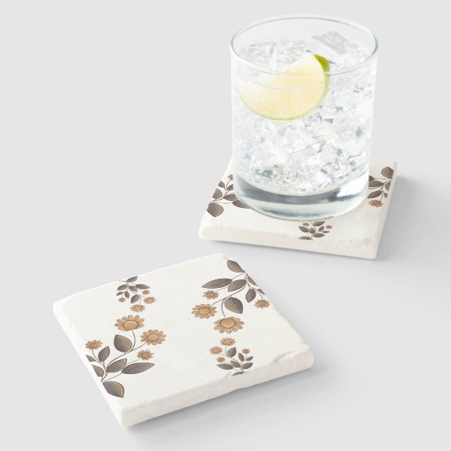 Posavasos De Piedra Flores doradas (Lateral)