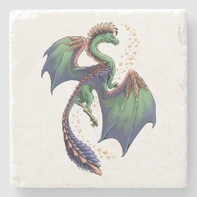 Posavasos De Piedra Flores "Dragón del verano" Fantasía arte (Anverso)