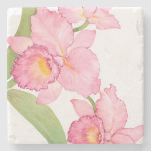 Posavasos De Piedra Flores exóticas rosadas de la acuarela