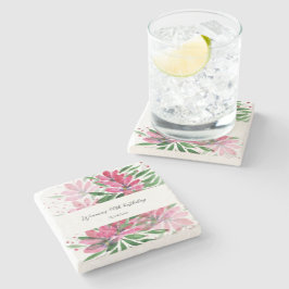 Posavasos De Piedra Flores florecen arte original acuarela monogramada