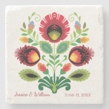 Flores Folclóricas Polacas Coaster de Piedra Rojo